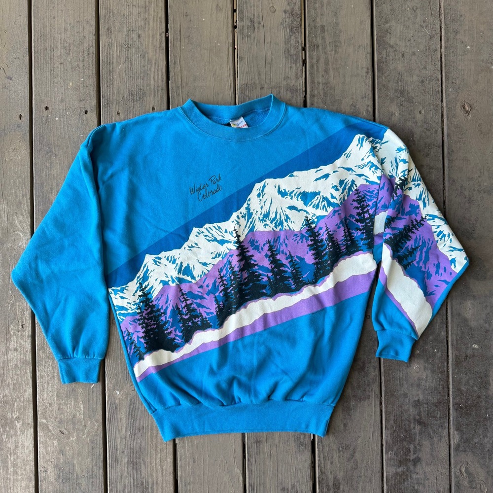 Lifestyles Vintage Winter Park Colorado Mountain Graphic Sweatshirt Blue S/M